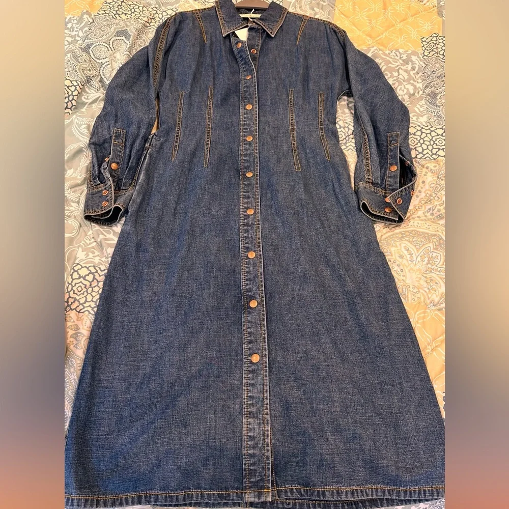 NWT - Tory Burch Blue Long Sleeve Shirt Dress - Picture 4 of 9